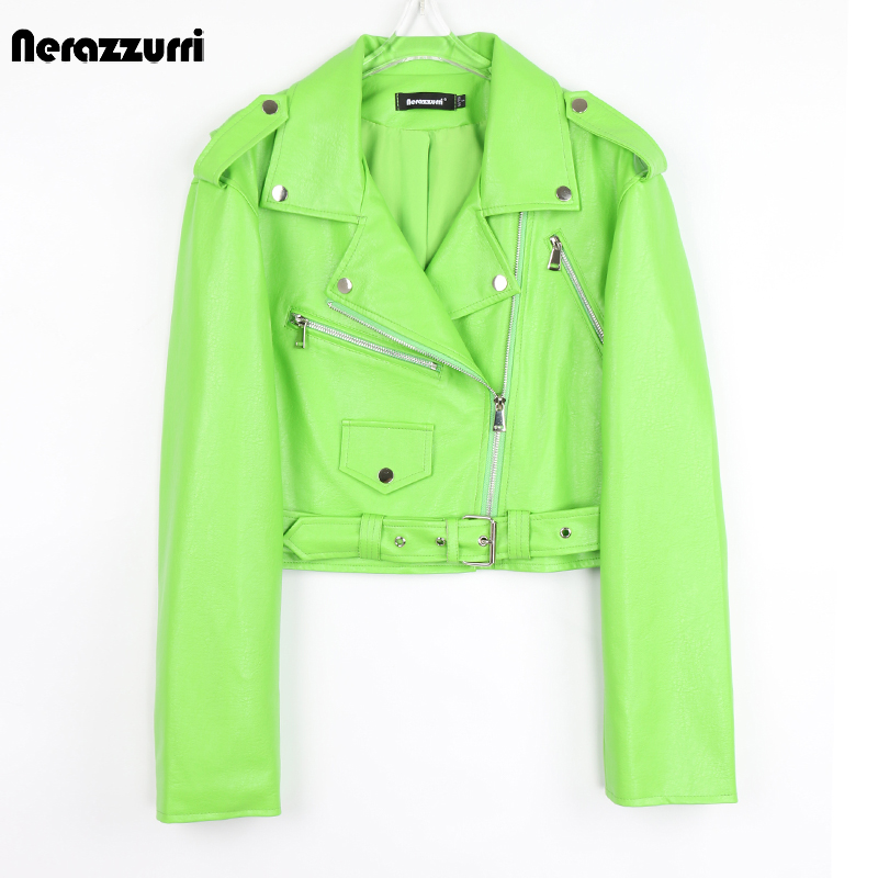 Riding Jacket Leather - Nerazzurri Wiosna Jesień Krótka Zielono-Różowa Stylowa