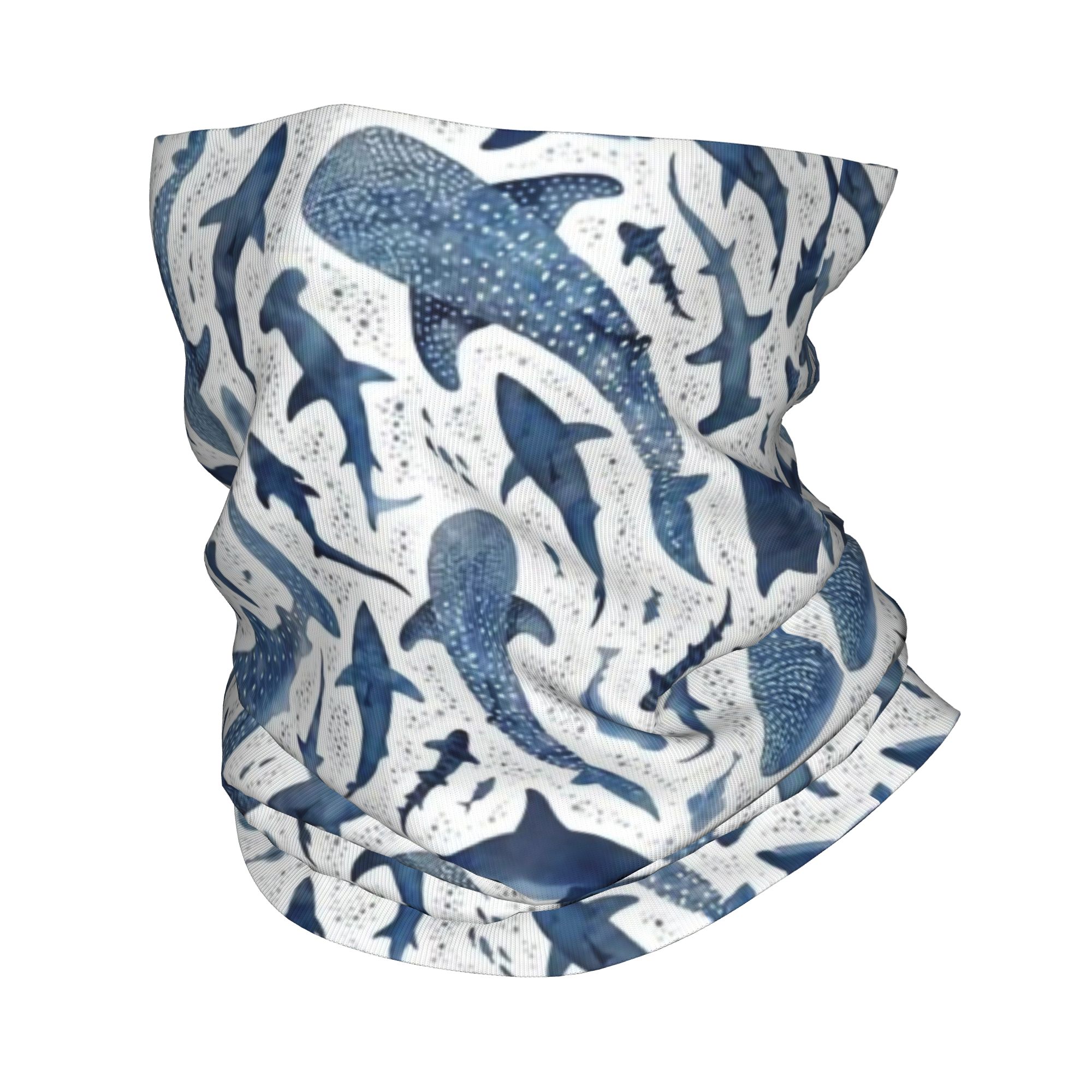 Neck Warmer Balaclava - Niestandardowa Niebieska Akwarelowa Bandana Rekin Wiatroodporny